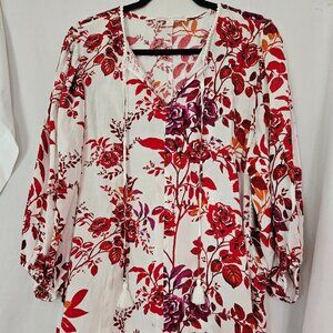 STELLA &‎ GINGER White Floral Pattern Woven Shirt 1X
